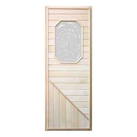 Дверь деревянная для бани DoorWood 1850x750 Вагонка со стеклом 8ми угольным, коробка липа в Лиде