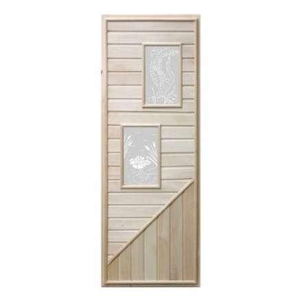 Дверь деревянная для бани DoorWood 1850x750 Вагонка 2 стекла прямоугольных, коробка липа в Лиде