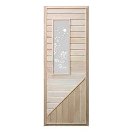 Дверь деревянная для бани DoorWood 1850x750 Вагонка со стеклом прямоугольным, коробка липа в Лиде