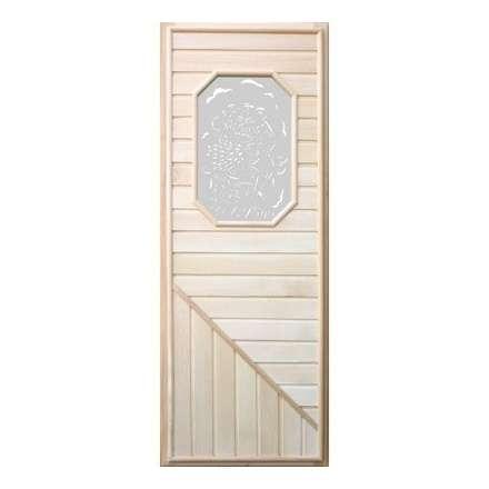 Дверь деревянная для бани DoorWood 1850x750 Вагонка со стеклом прямоугольным, коробка липа в Лиде