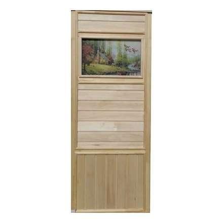 Дверь деревянная для бани DoorWood Эконом 1840x740 со стеклом ФП Летят Утки в Лиде