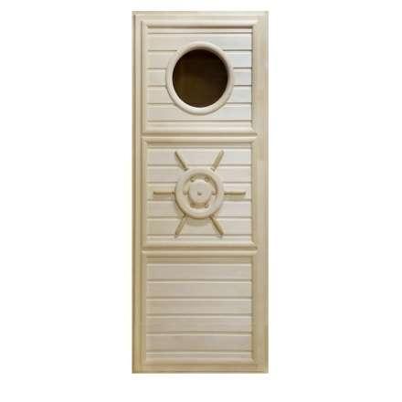 Дверь деревянная для бани DoorWood Штурвал 1840x740 с иллюминатором в Лиде