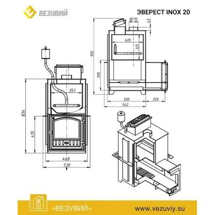 Печь для бани Везувий Эверест Inox 25 (280) под облицовку в Лиде