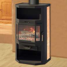 Недорогая отопительная печь-камин со стеклом Мета-Бел Ангара фото в интерьере в Лиде