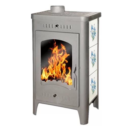 Стальной камин со стеклом Бавария Оптима Незабудка с плитой фото в Лиде