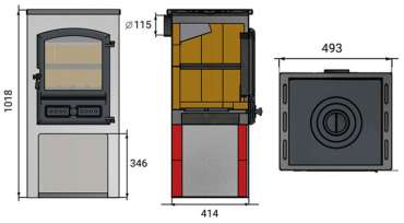 Стальной камин со стеклом ЭТНА (БКД) с плитой и теплообменником фото в Лиде