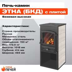 Стальной печь-камин ЭТНА (БКД) с плитой и ТО фото  в Лиде