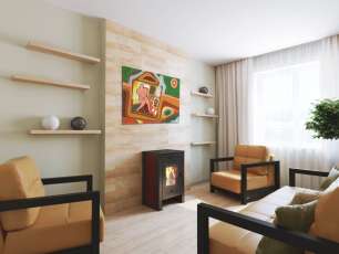 Недорогой камин со стеклом Теплодар Твист фото в интерьере в Лиде