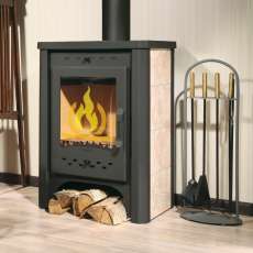 Стальной печь-камин Экокамин с плитой в интерьере фото в Лиде