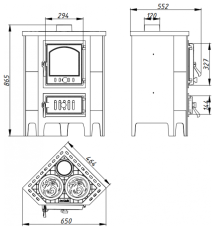 Печь-камин Бавария угловая чугун с плитой в Лиде