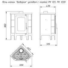 Недорогая печь-камин Бавария угловая с плитой незабудка Амазонка бай фото габариты в Лиде