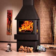 Печь-камин Бавария три стекла графит фото в интерьере в Лиде