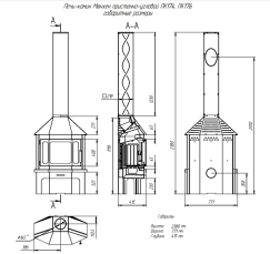 Стальной камин с шамотом Бавария Мюнхен графит фото схема в Лиде