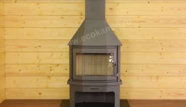 Печь-камин со стеклом Бавария Мюнхен пристенно-угловой графит фото в Лиде