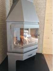 Стальной камин Мюнхен угловой графит фото с боку в Лиде