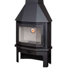 Стальной камин со стеклом Мюнхен угловой чёрный фото в Лиде