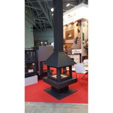 Стальной камин с четырьмя стеклами Эклипс островной 4D графит фото в Лиде