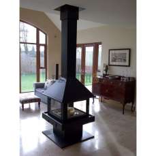 Стальной большой камин со стеклами Эклипс островной 4D графит фото в Лиде