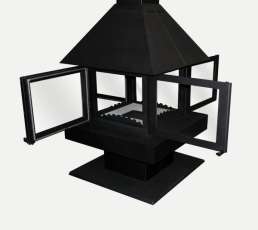 Стальной камин с четырьмя стеклами Эклипс островной 4D графит фото в Лиде