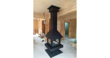 Стальной большой камин со стеклами Эклипс островной 4D графит фото в Лиде