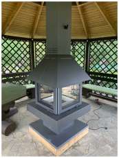 Стальной камин с четырьмя стеклами Эклипс островной 4D графит фото в Лиде