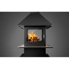 Стальной камин с четырьмя стеклами Эклипс островной 4D графит фото в Лиде