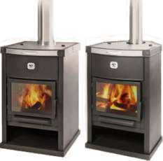 Недорогая печь-камин со стеклом и дровницей Теплодар ОВ-140 (угловой) фото в Лиде