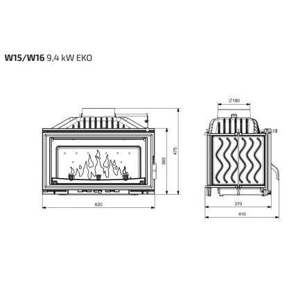 Каминная топка Kawmet W15 STANDARD 9,4 кВт EKO в Лиде