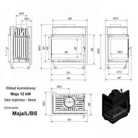 Каминная топка Kratki Maja/L/BS (угловое стекло слева) в Лиде