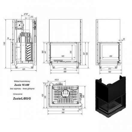 Каминная топка Kratki Zuzia/L/BS/G (угловое стекло слева, гильотина) в Лиде