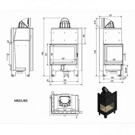 Каминная топка Kratki MBZ/L/BS (угловое стекло слева) в Лиде