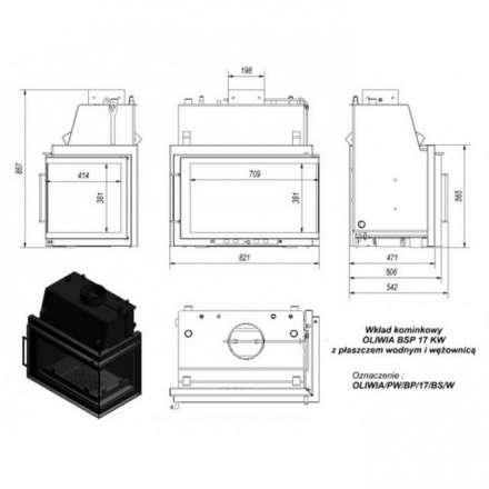 Каминная топка Kratki Oliwia/PW/BP/17/BS/W (угловое стекло справа, змеевик) в Лиде