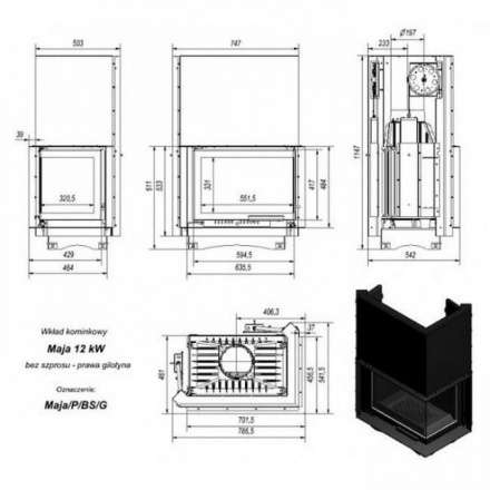 Каминная топка Kratki Maja/P/BS/G (угловое стекло справа,гильотина) в Лиде