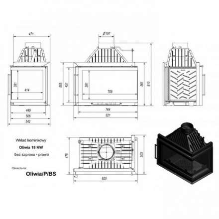 Каминная топка Kratki Oliwia/P/BS (угловое стекло справа) в Лиде