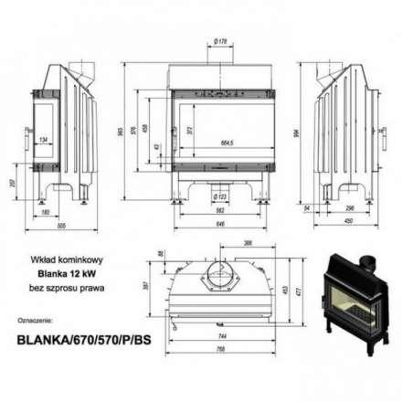 Каминная топка Kratki Blanka/670/570/P/BS (угловое стекло справа) в Лиде