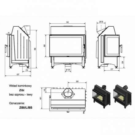 Каминная топка Kratki Zibi/L/BS (угловое стекло слева) в Лиде
