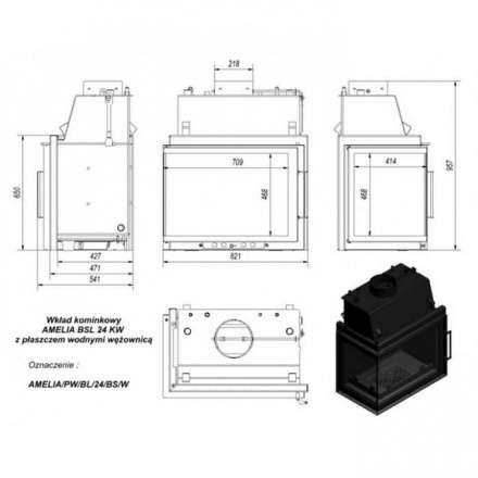 Каминная топка Kratki Amelia/PW/BL/24/BS/W в Лиде