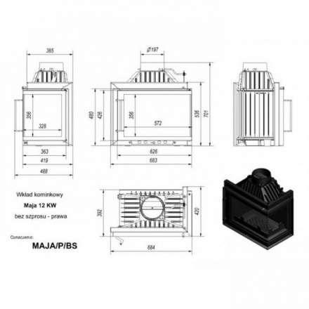 Каминная топка Kratki Maja/PW/12/G в Лиде