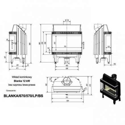 Каминная топка Kratki Blanka 670/570/LP/BS (угловое стекло слева-справа) в Лиде