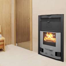 Отопительная печь со стеклом Теплодар Сиеста 30 фото в интерьере в Лиде